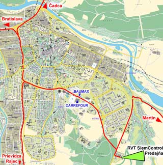 Mapa príjazdových komunikácií­. Po kliknutí­ sa otvorí­ stránka so zvačšenoue mapou.